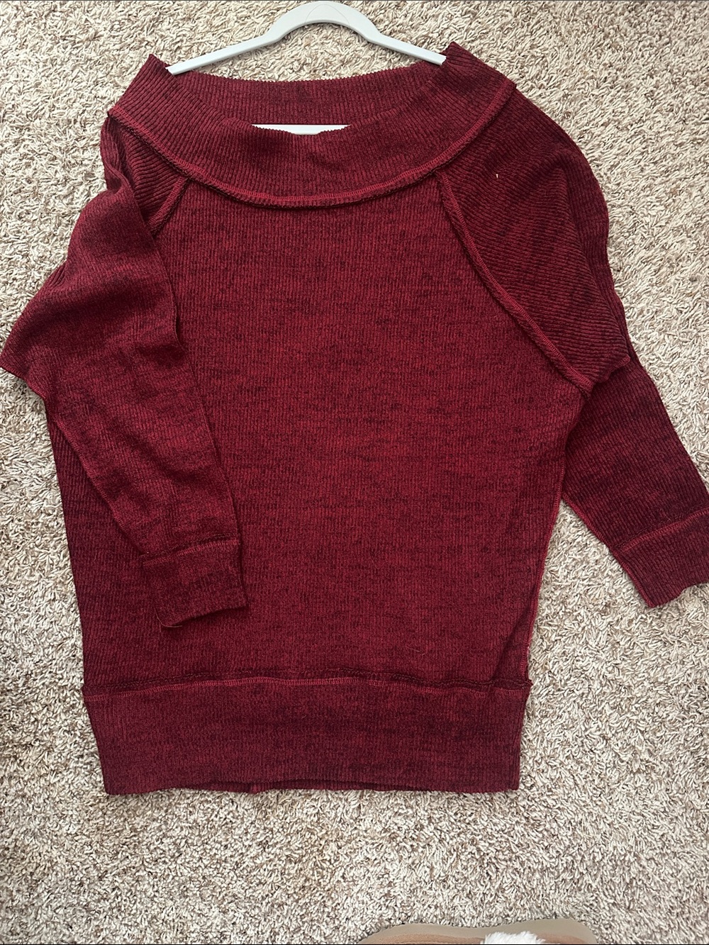 Umgee Off-Shoulder Knit Sweater in Burgundy